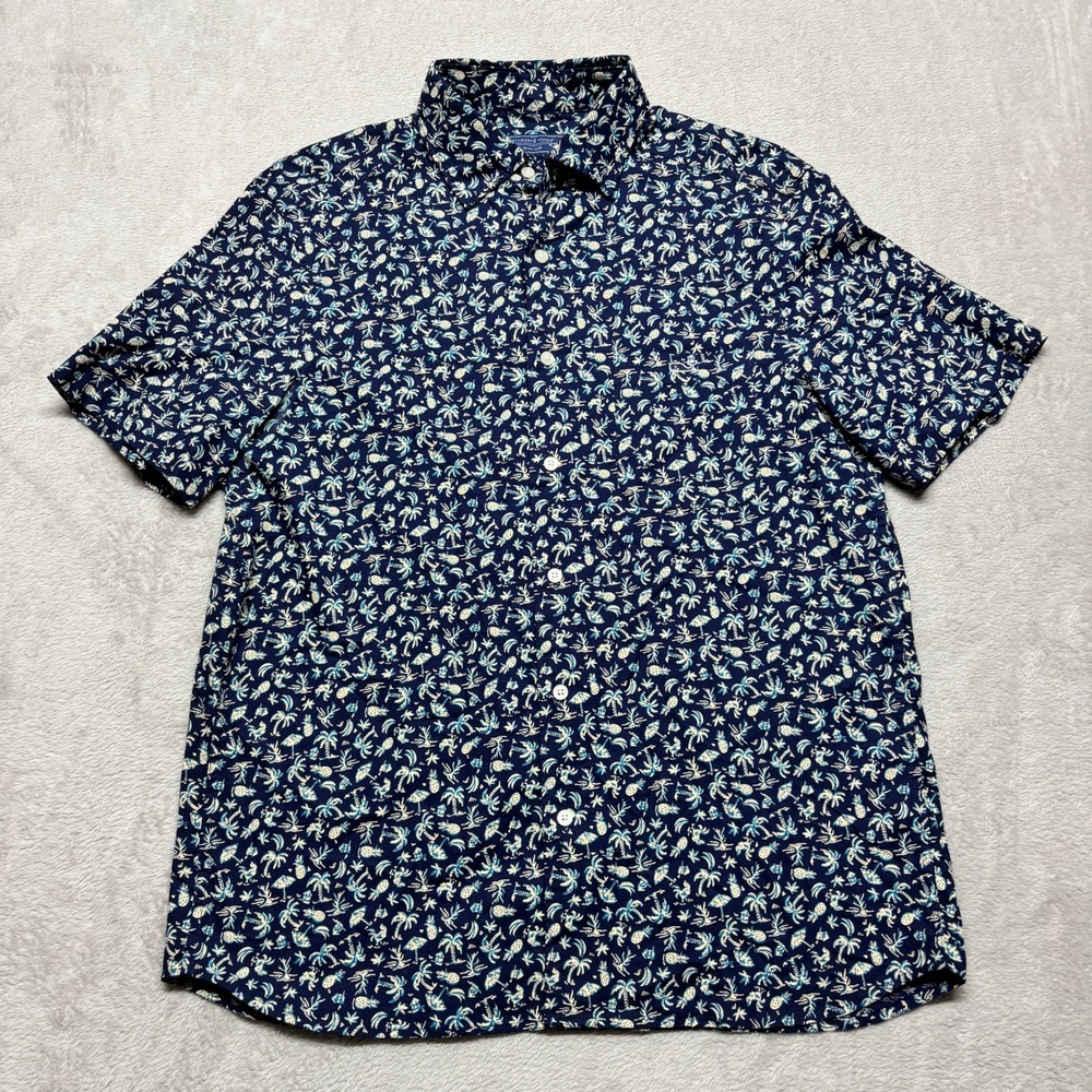 Vineyard Vines Men M Harbour Toss Button Down Shirt Navy Tropical Palm Pinapple